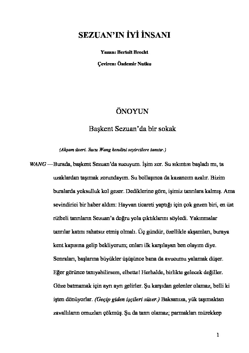Sezuanin Iyi Insanı-Bertolt Brecht-Özdemir Nutqu-1999-164s