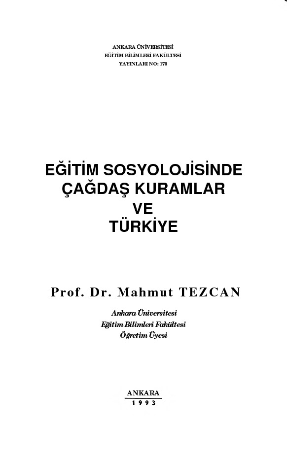 Eğitim Sosyolojisinde Çağdaş Quramlar Ve Türkiye-Mahmud Tezcan-1993-119s