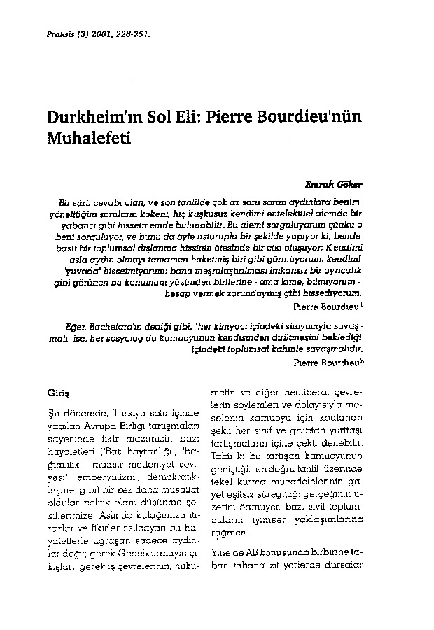 Durkheimin Sol Eli-Pierre Bourdieunun Muxalifeti-Emrah Göker-24s