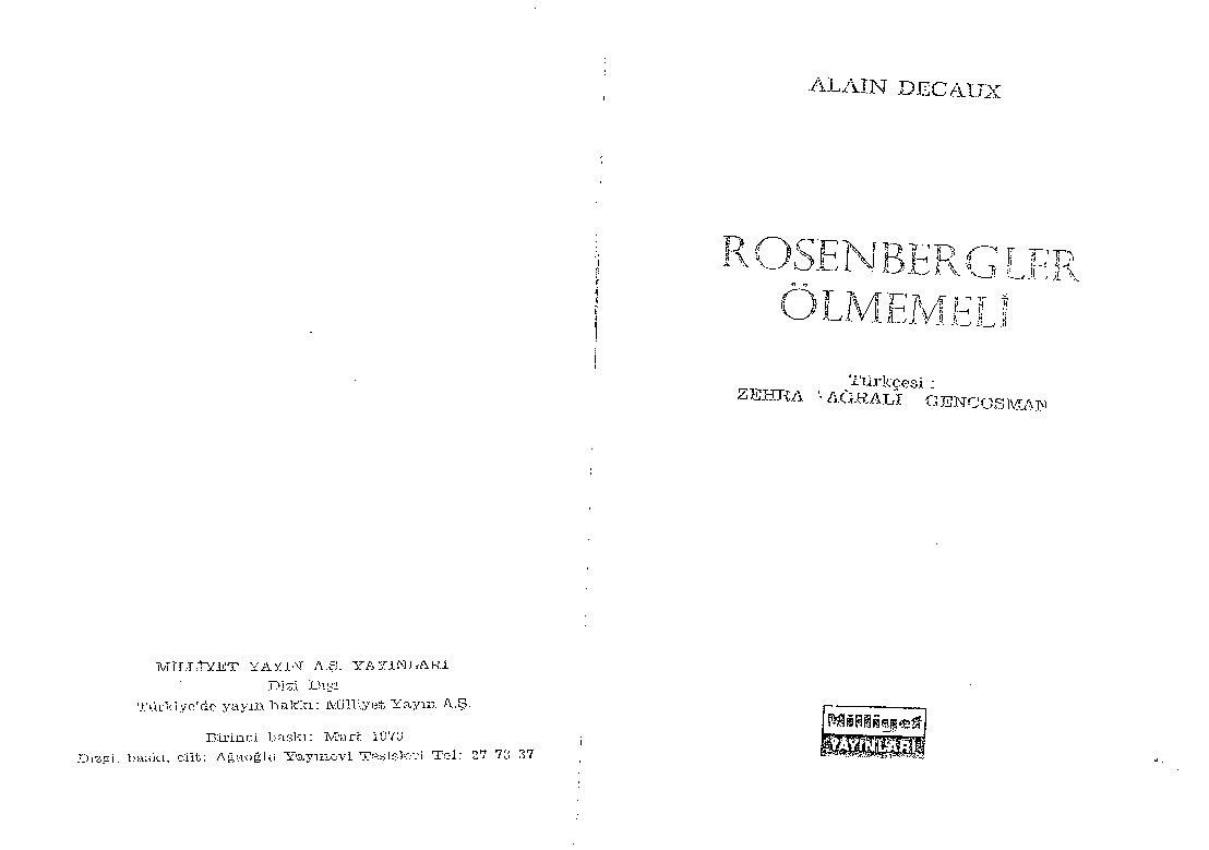 Rosenbergler Ölmemeleri-Alain Decauxzehra-Zehra Ağralı Gencosman-1979-112s