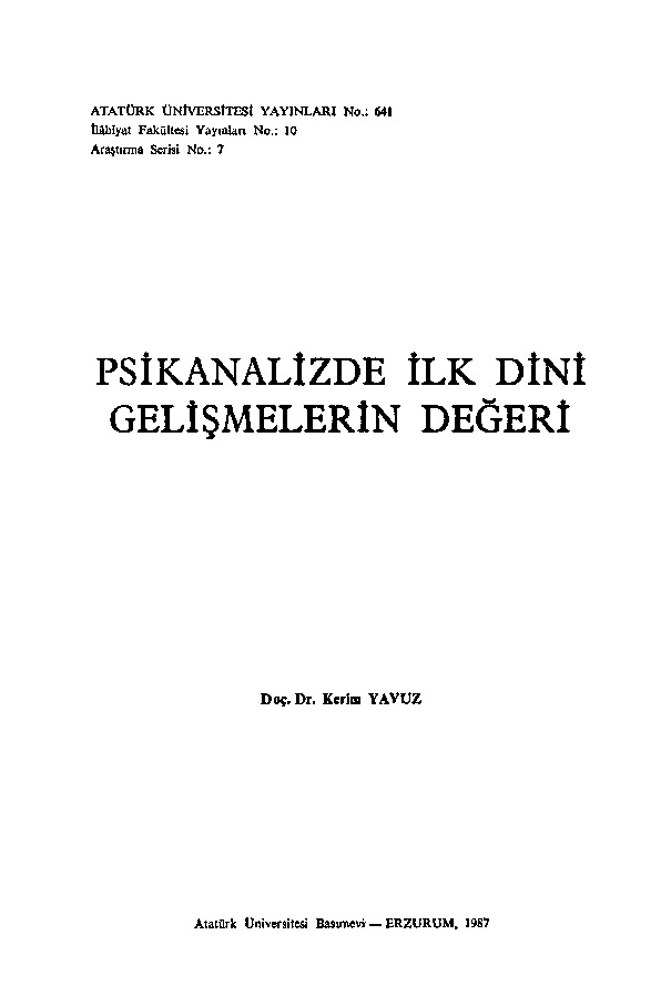Psikanalizde Ilk Dini Gelişmelerin Değeri-Kerim Yavuz-1987-89s