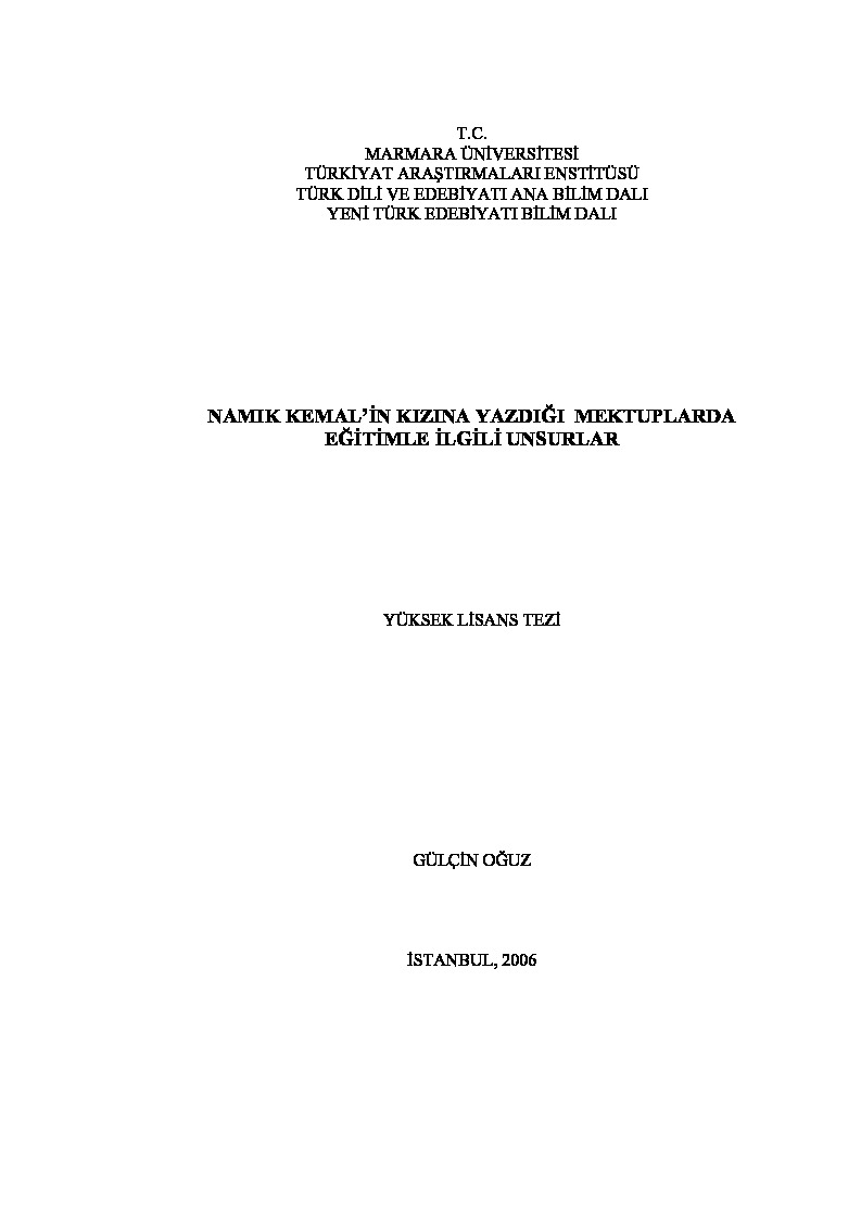 Namiq Kemalın Qızına Yazdıghı Mektublarda Eğitim Ile Ilgili ünsürler-Gülçin Oğuz-2006-116s