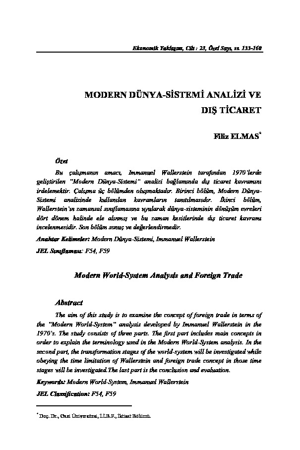 Modern Dünya-Sistimi Analizi Ve Dış Ticaret-Immanuel Wallerstein-Filiz Elmas-Taylan Doğan-28s