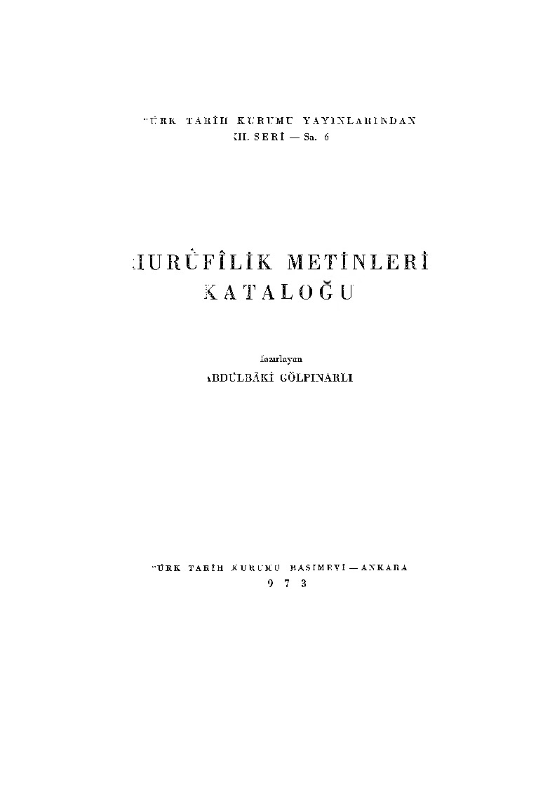 Hurufilik Metinleri Kataloqu-Abdulbaqi Gölpinarlı-1973-184s