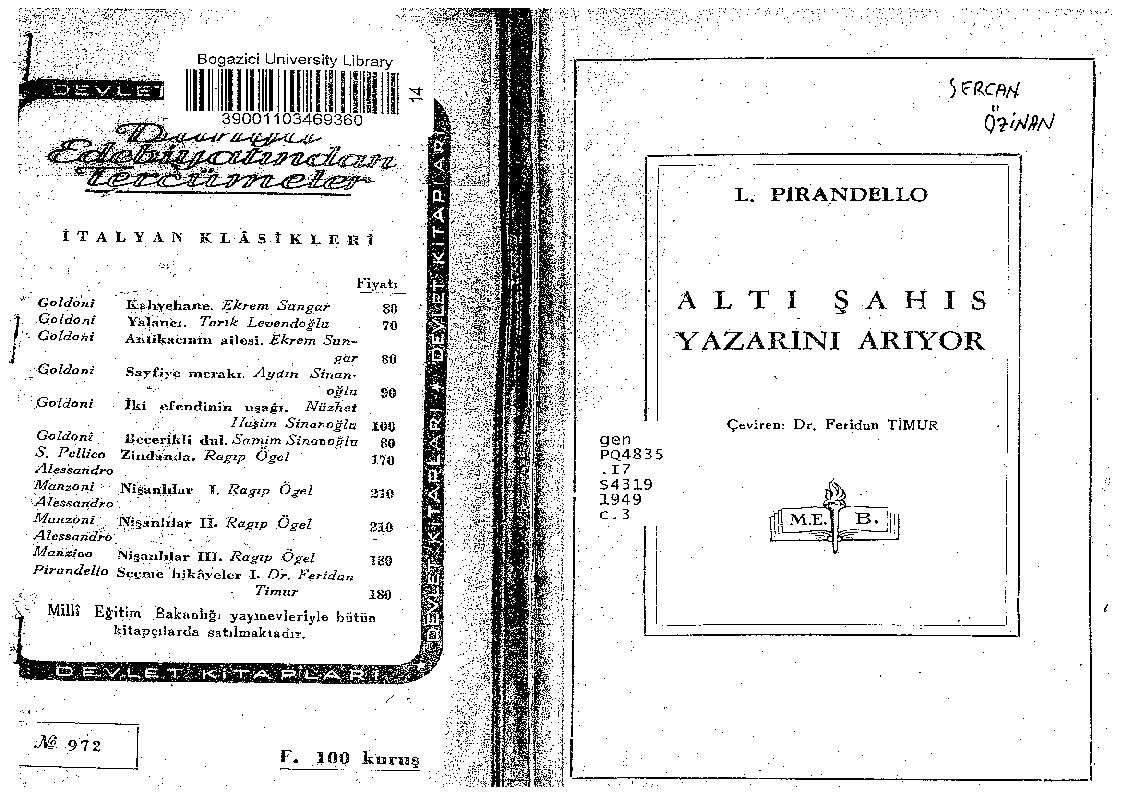 Alti şaxıs Yazarını Arıyor-Luigi Pirandello-Firidun Timur-1949-120s