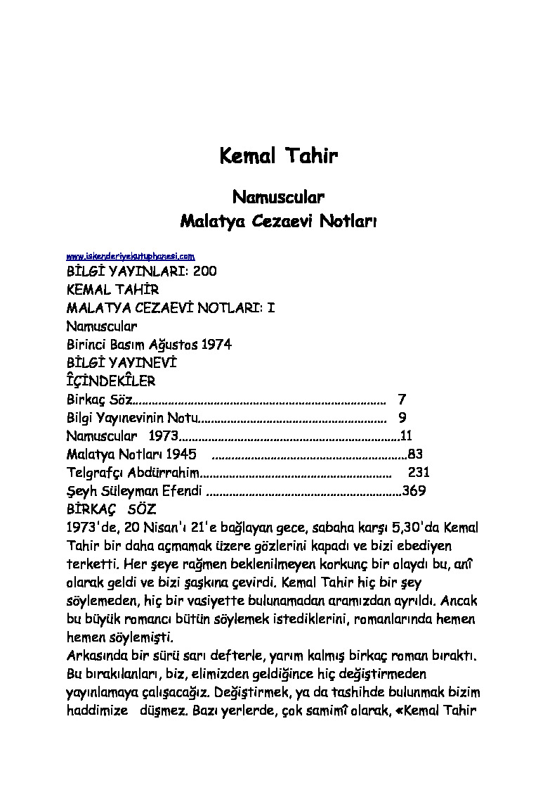 Namusçular Malatya Cezaevi Notları-Kemal Tahir-1973-347s