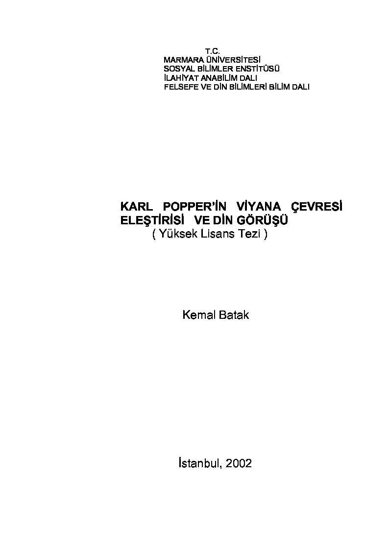 Karl Popperin Viyana Çevresi Ilişdirisi Ve Din Göruşu-Kemal Batak-2002-87s