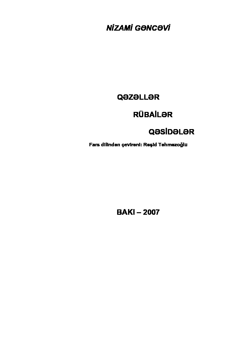 Qezeller-Rubailer-Qesideler-Nizami-Reşid Tehmezoğlu-Baki-2007-216s
