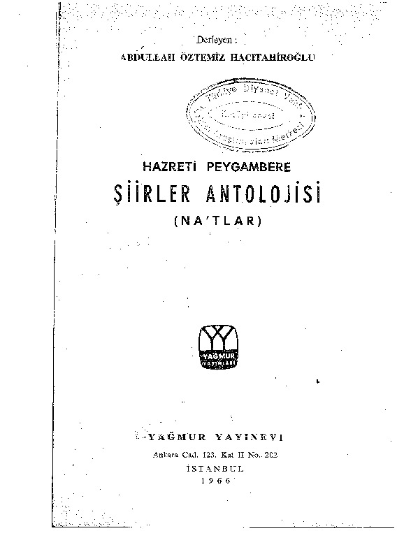 Hezreti Peyqembere Şiirler Antolojisi- Ebdullah Öztemiz Hacıtahiroğlu-1966-180s