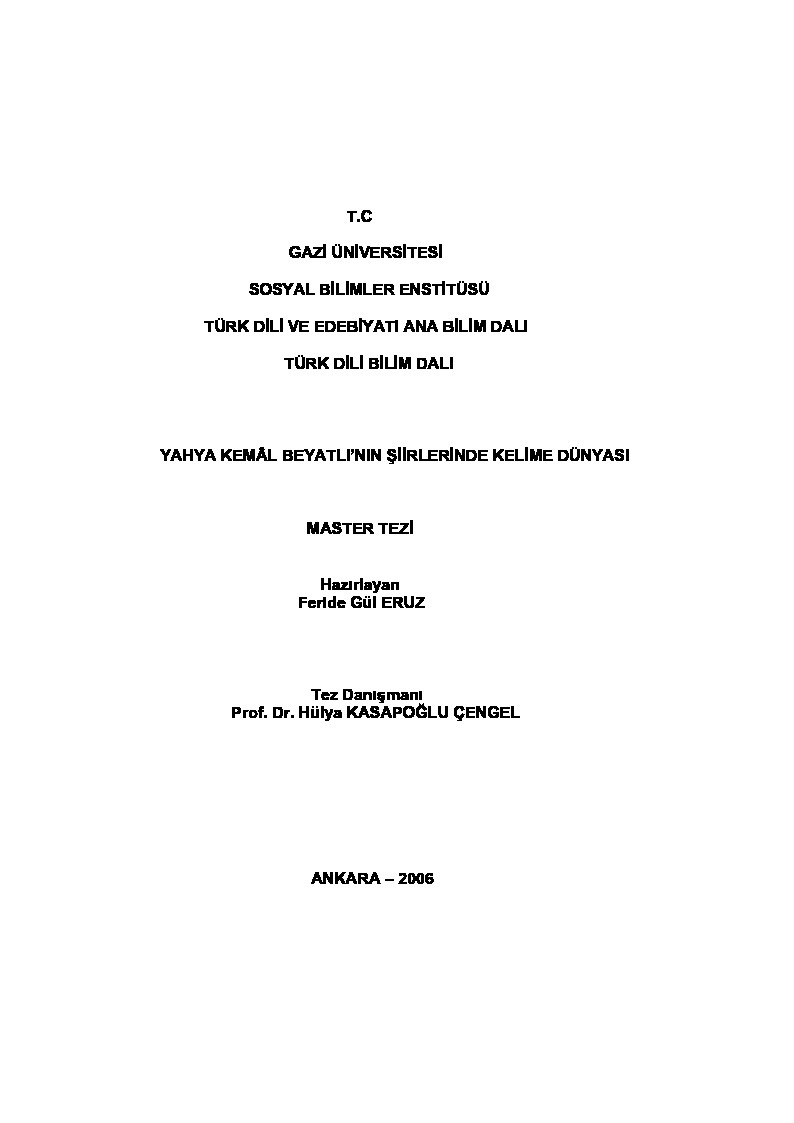 Yehya Kemal Beyatlının Şiirlerinde Kelime Dunyasi-Feride Gül Eruz-2006-148s