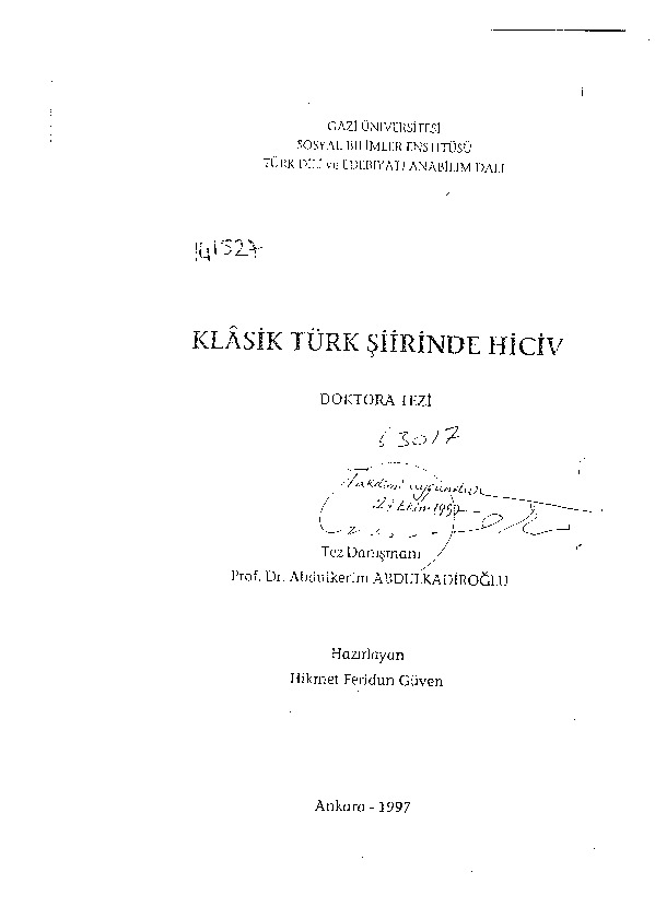 Klasik Türk şiirinde Hiciv-Hikmet Firidun Güven-1997-525s