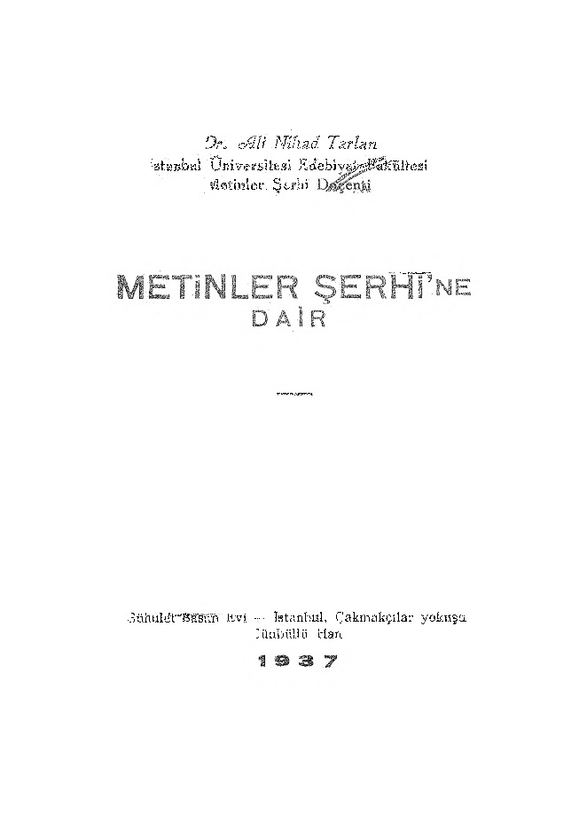 Metinler şerhine Dair-Ali Nihad Tarlan-1937-30s