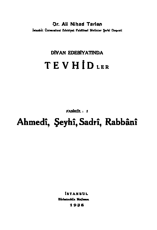 Divan Edebiyatında Tevhidler-Ali Nihad Tarlan-1936-146s