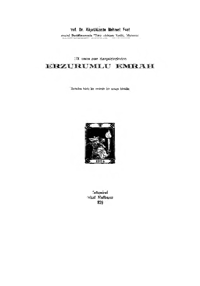 XIX.Uncu Asir Sazşairlerinden Erzurumlu Emrah-M.Fuad Köprülü-1929-41s