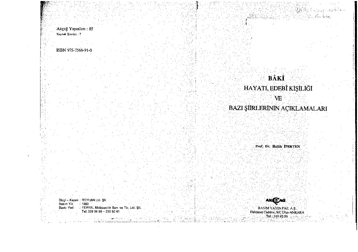 Baqi-Hayatı-Edebi Kişiliggi-Bazi Shiirlerinin Açıqlamaları-xaluq Ipekten-1993-190s