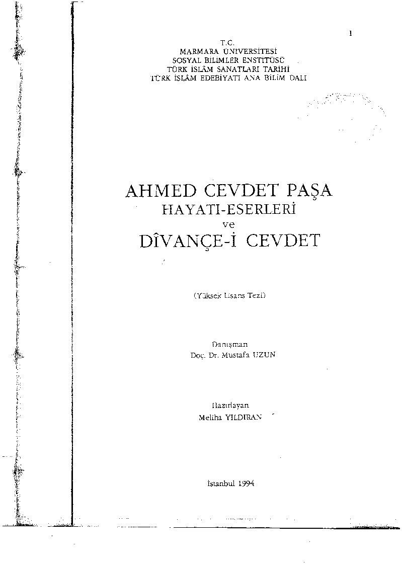 Ahmed Cevdet Paşa Hayatı Eserleri Ve Divançei Cevdet-Melihe Yıldıran1994-240s