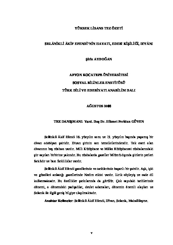 Selanikli Akif Efendinin Heyatı-Edebi Kişilığı-Divanı Şirin Aydoğan-2008-285