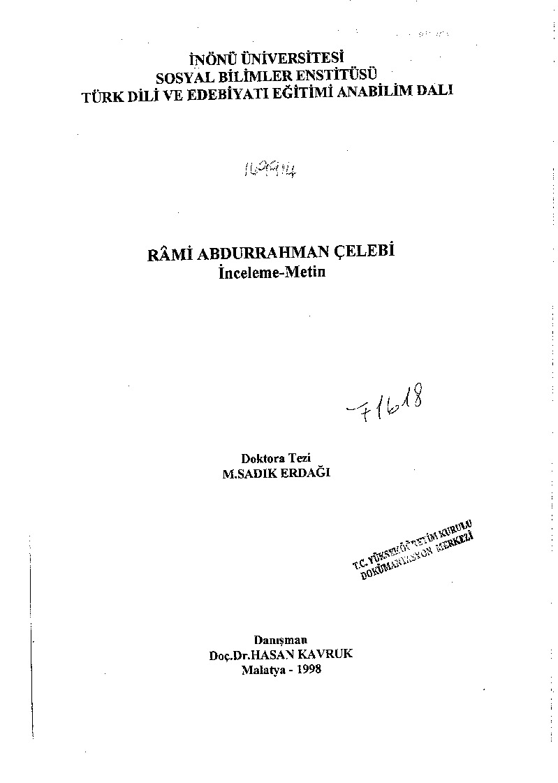 Rami Ebdürrehman Çelebi-Inceleme-Metin -Sadiq Erdaği 1998 560s