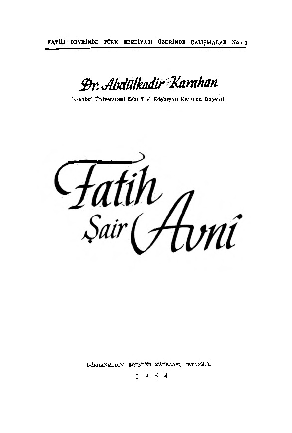 Fatih- Şair Avni Ebdülqadir Qaraxan 1954 42s