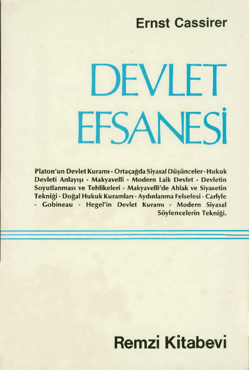 Devlet Efsanesi- Ernst Kasirer-Cassirer-Çev-Necla Arat-1984-312s