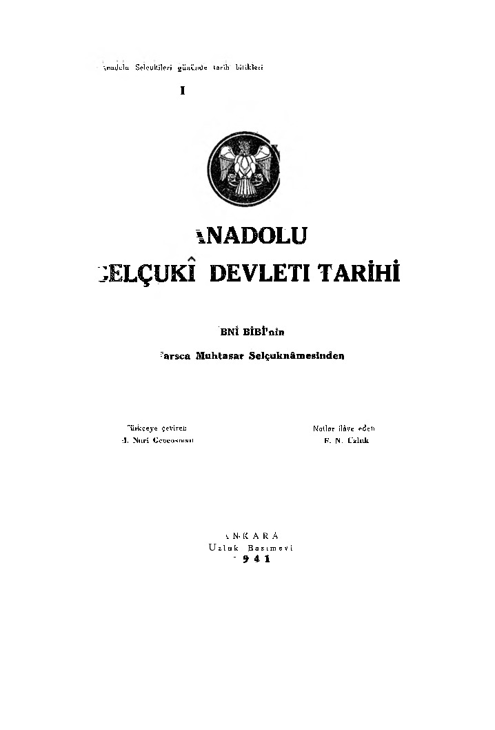 1261-Anadolu Selcuqi Devleti Tarixi-İbn Bibi- İbn Bibinin Muxteser Selcuqnamesinden-çev-Nuri Gencosman-F.N.Uzluk-Ankara-1941-327