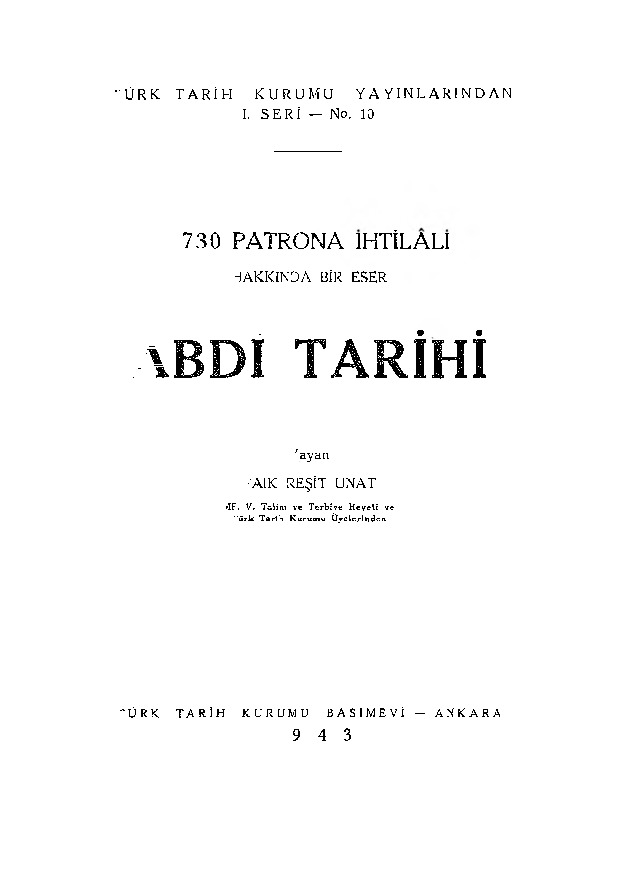 Abdi Tarixi-1730 Patrona İxtilali Haqqında Bir Eser -Faiq Reşit Unat-1943-89s