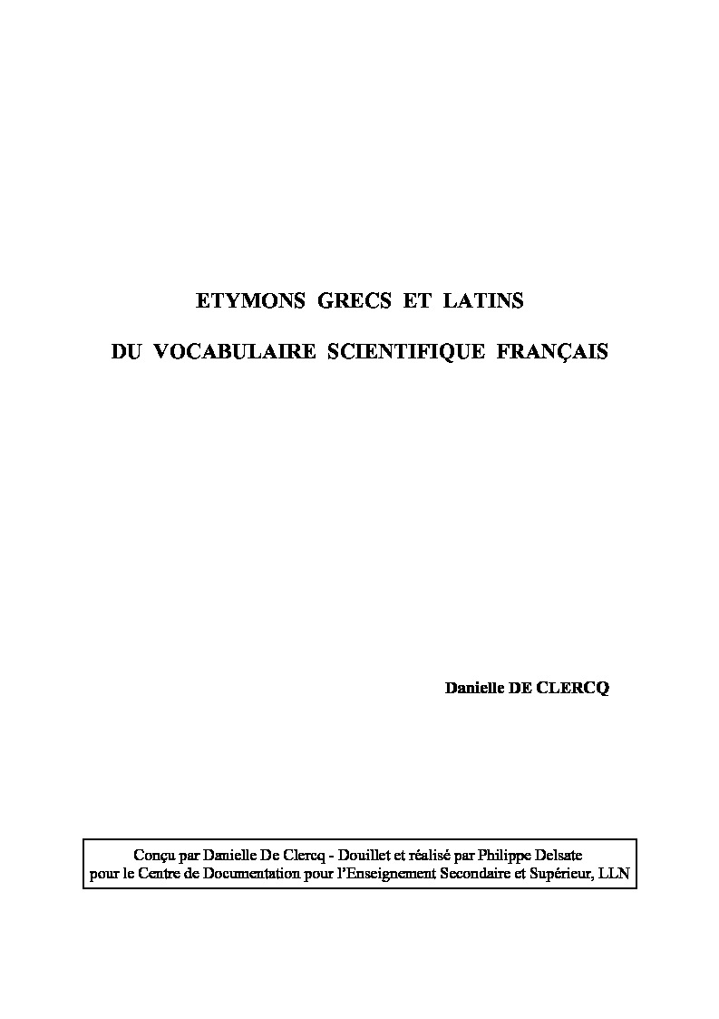 Etymons Grecs Et Latins Du Vocabulaire Scientifique Franse