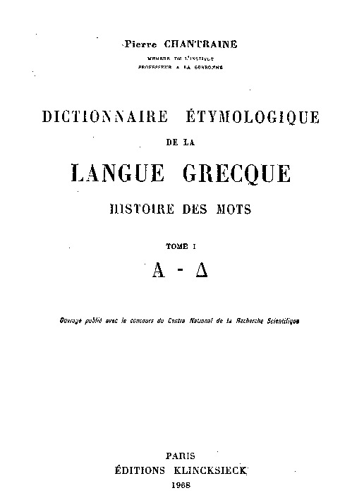 Dictionnaire Etymologique Grec-Fransaca