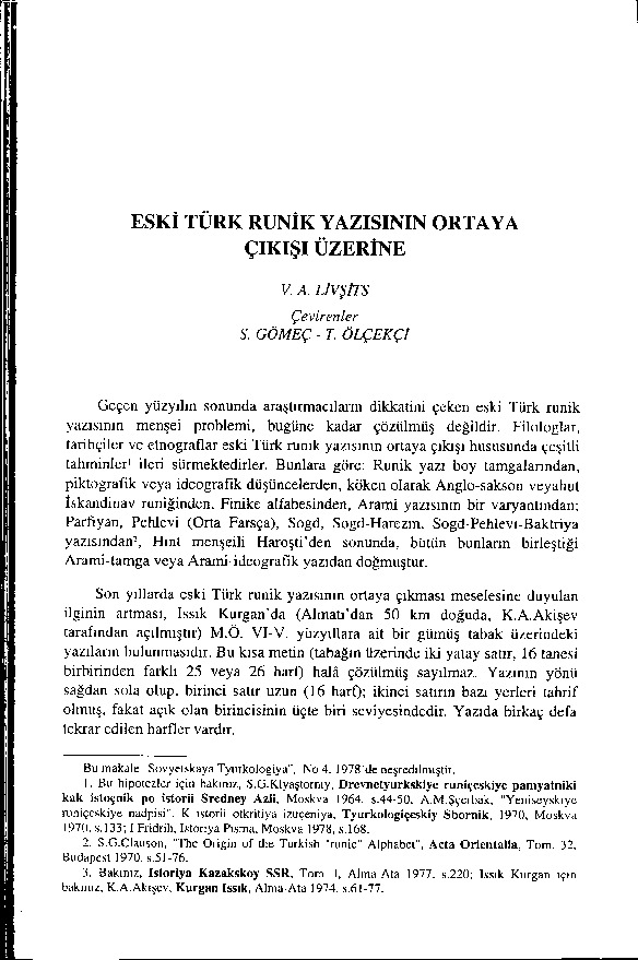 Eski Türk Runik Yazısının Ortaya Çıxış Üzerine-Livşits-Gömec-Ölçekçi