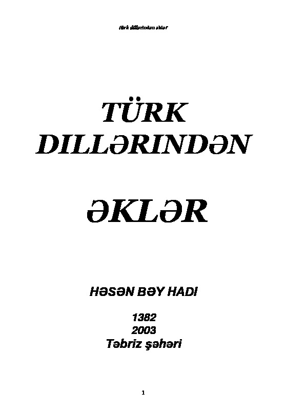 Türk Dillerinden Ekler-*Bey Hadi