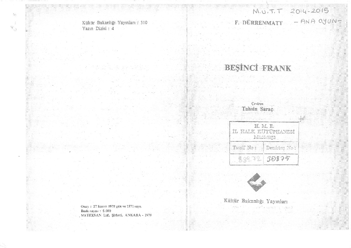 Beşinci Frank  Friedrich Durrenmatt  Tehsin Sarac 1979 122