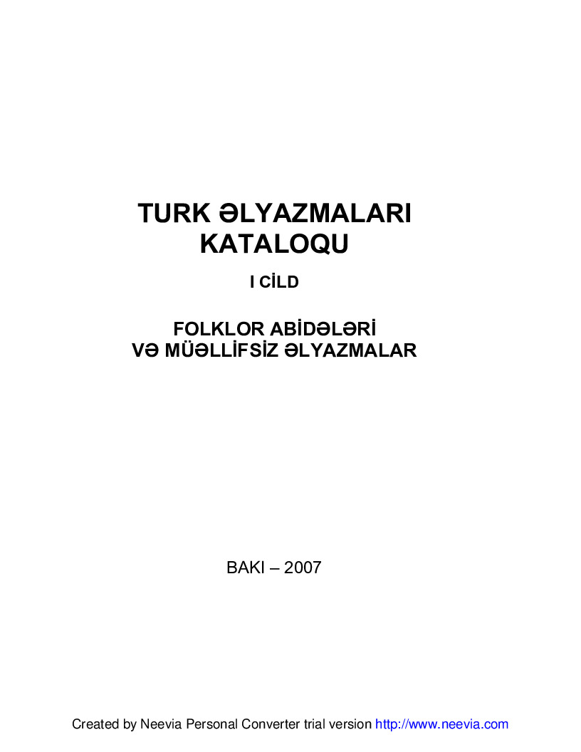 Türk Elyazmaları Kataloqu-1-Baki-2007-217s+Türki Nusxeler Listi  Rezevi Kitab Evinde  farsca-