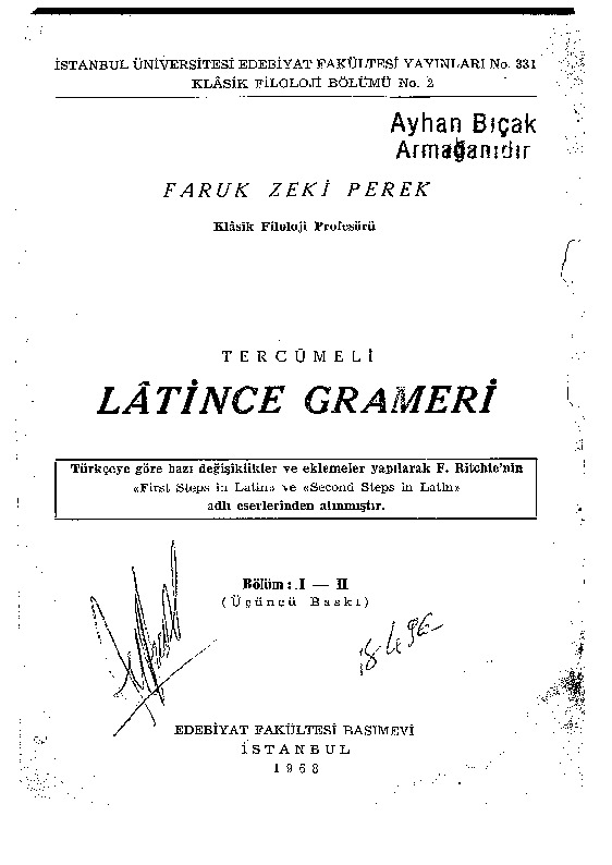Tercümeli Latince Qrameri-Faruq Zeki Perek-1968-276s