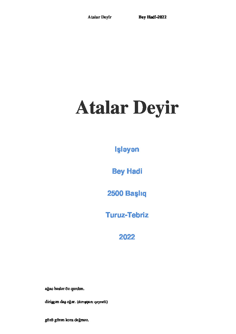 Atalar Deyir-Bey Hadi-2500-Başlıq-Latin-2022-128s