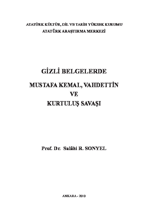 Gizli Belgelerde Mustafa Kemal-Vahdettin Ve Qurtuluş Savaşı-Salahi R. Sonyel-2010-240s